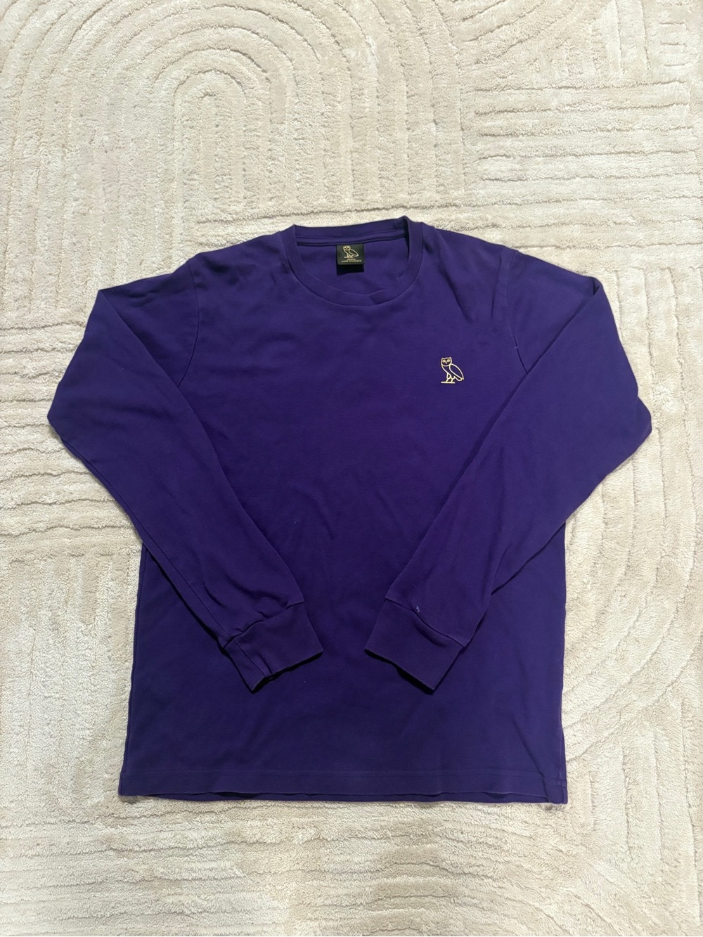 Men's Purple Long-Sleeve Crewneck Shirt with Embroidered Owl Logo